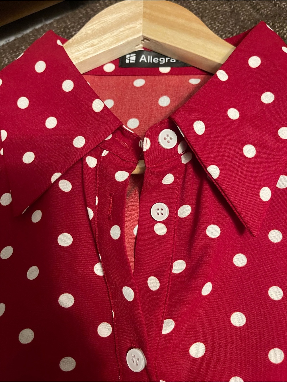 ♥️ NWOT Allegra K Polka Dot Button-Down Blouse in Red and White